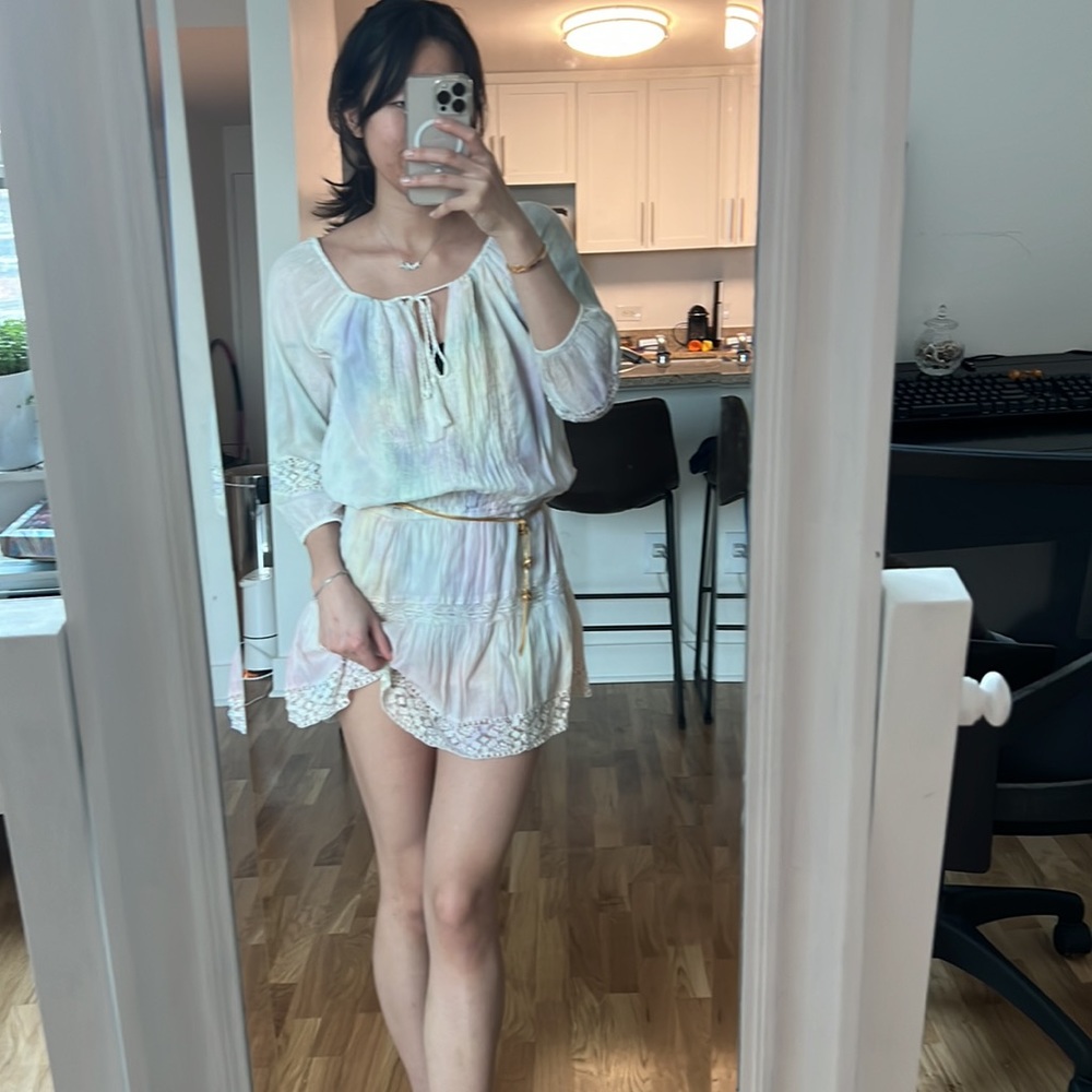 Joie hand tie dyed lace crochet trimmed mini dress